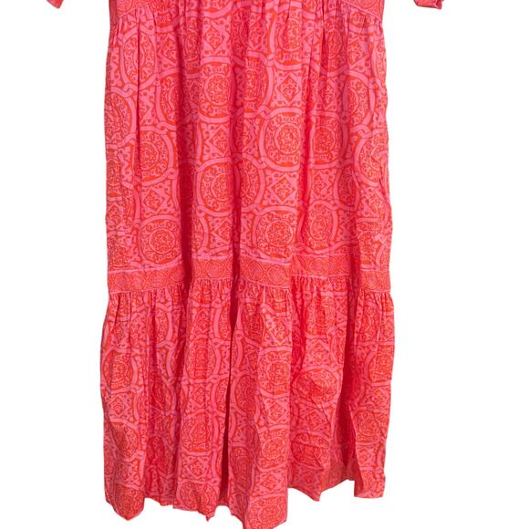 NWT Gretchen Scott Viviers Sultan's red pattern puff sleeve midi dress SIZE L - Picture 4 of 7